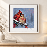 Personalized Cardinal Pair Snowy Branch Canvas Wall Art β The Ones Who Stay