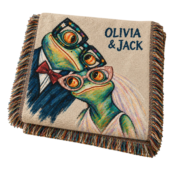 Personalized Sunday Best Frog Couple Woven Blanket