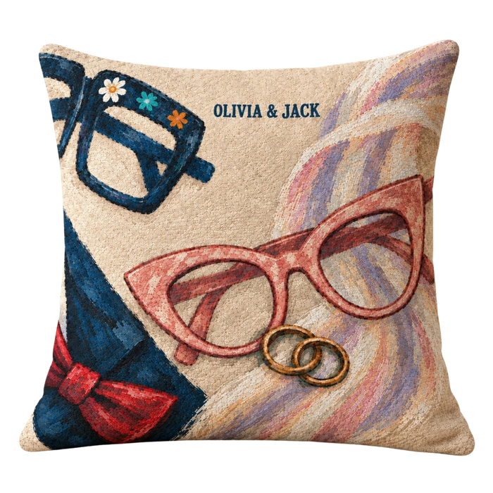 Personalized Sunday Best Frog Couple Woven Throw Pillow