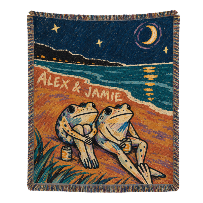 Personalized Past Midnight Frog Couple Woven Blanket