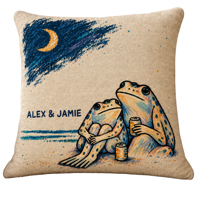 Personalized Past Midnight Frog Couple Woven Pillow