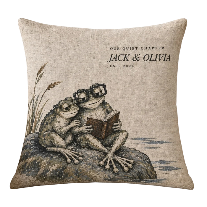 Personalized Our Quiet Chapter Frog Couple Woven Throw Pillow