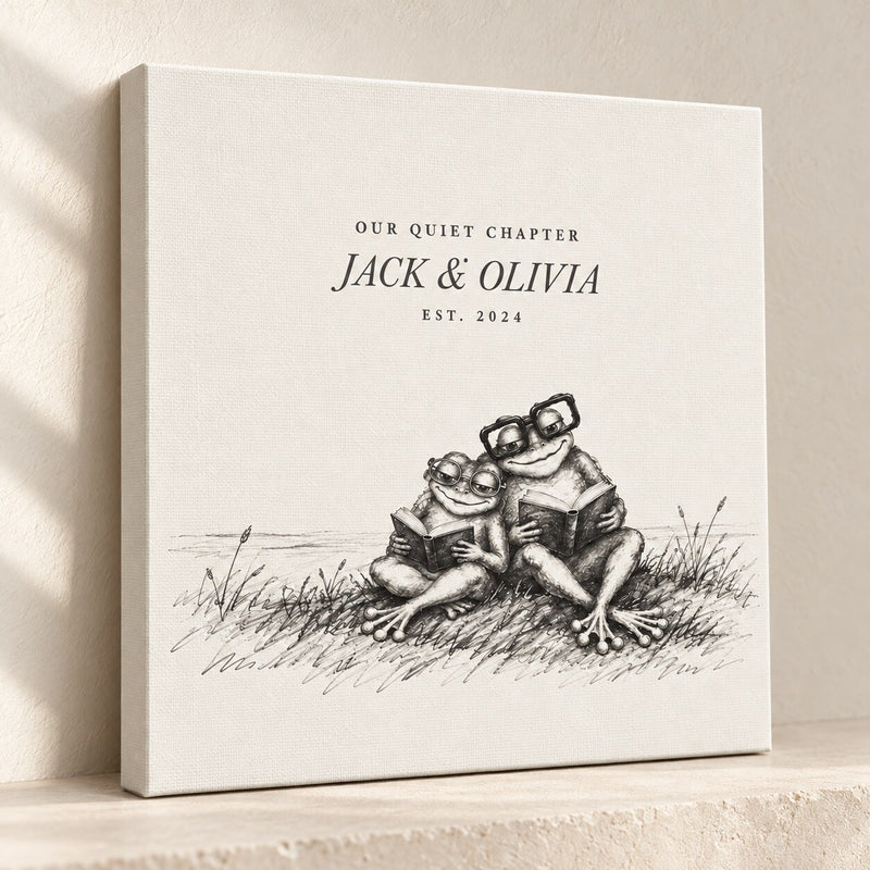 Personalized Our Quiet Chapter Frog Couple Canvas Wall Art