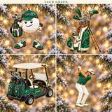 Personalized Golf Christmas Ornament Set of 4 — Golf Ball Buddy, Golf Bag, Golf Cart & Golfer, Ceramic, Six Team Colors