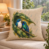 Wait Out the Rain Hummingbird Couple Woven Throw Pillow