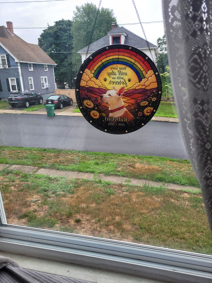 Customer photo β Personalized Rainbow Bridge Dog Memorial Stained Glass Suncatcher