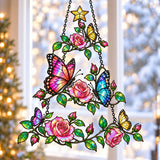 Rose & Butterfly Christmas Tree Holographic Acrylic Suncatcher