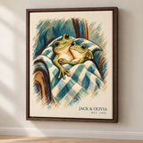Personalized Under One Blanket Frog Couple Canvas Wall Art