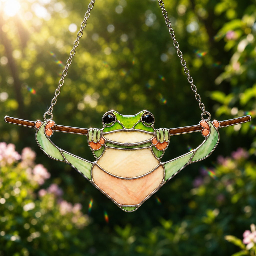 Tree Frog Hanging on a Branch Holographic Acrylic Suncatcher