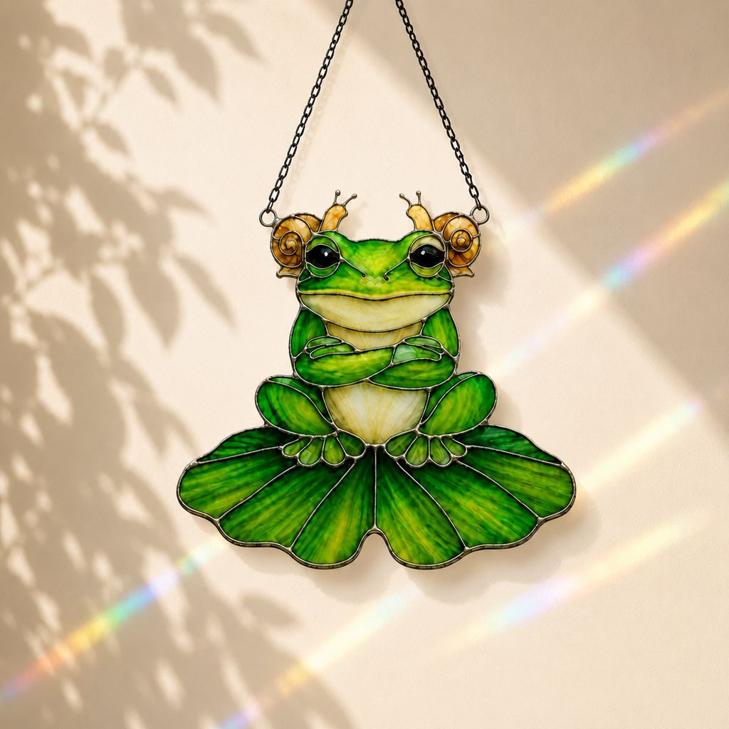 Frog & Snail Friends on Leaf Holographic Acrylic Suncatcher