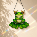 Frog & Snail Friends on Leaf Holographic Acrylic Suncatcher