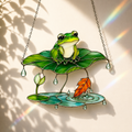 Frog Under Lotus Leaf Umbrella Holographic Acrylic Suncatcher