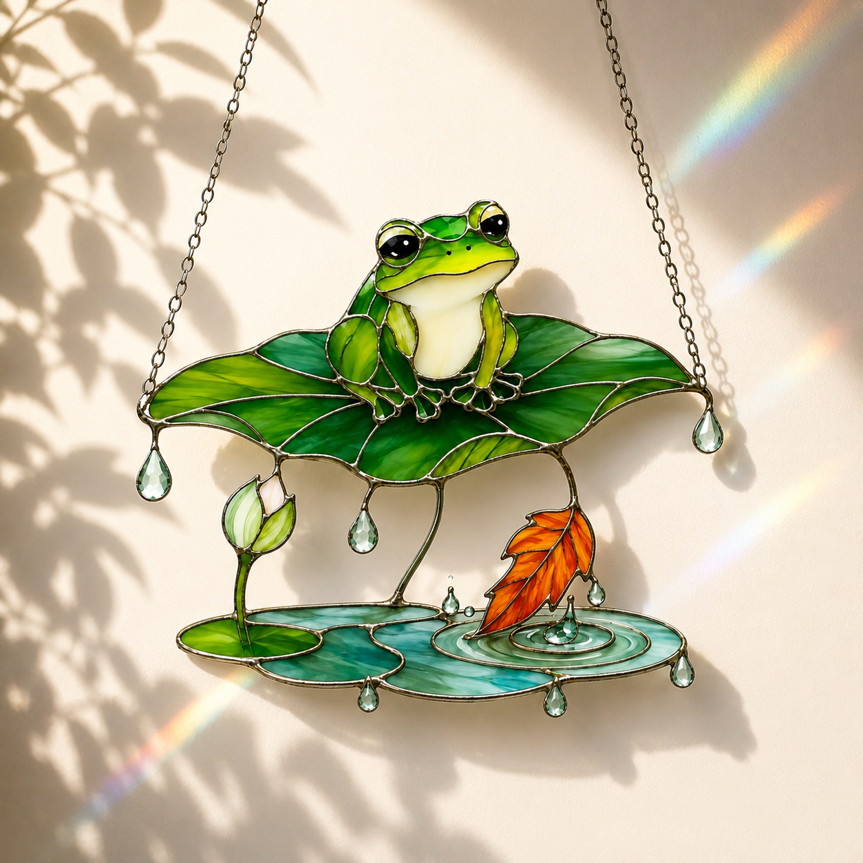 Frog Under Lotus Leaf Umbrella Holographic Acrylic Suncatcher