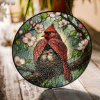 Cardinal Couple & Nest Stained Glass Suncatcher
