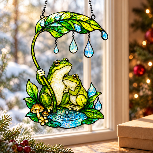 Frog Couple & Leaf Umbrella Suncatcher