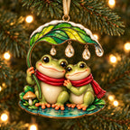 Frog Couple Under One Little Leaf Acrylic Christmas Ornament