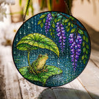 Frog & Wisteria Leaf Umbrella Stained Glass Suncatcher