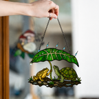 Frog Couple Under a Leaf Umbrella by the Pond Holographic Acrylic Suncatcher