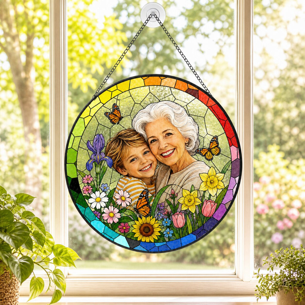 Personalized Rainbow Garden Photo Stained Glass Suncatcher