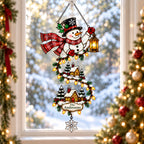 Personalized Snowman with Lantern & Winding Village Holographic Acrylic Suncatcher