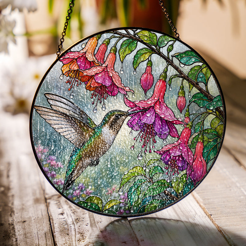 Hummingbird & Fuchsia Stained Glass Suncatcher
