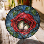 Lovebirds in a Rose Stained Glass Suncatcher