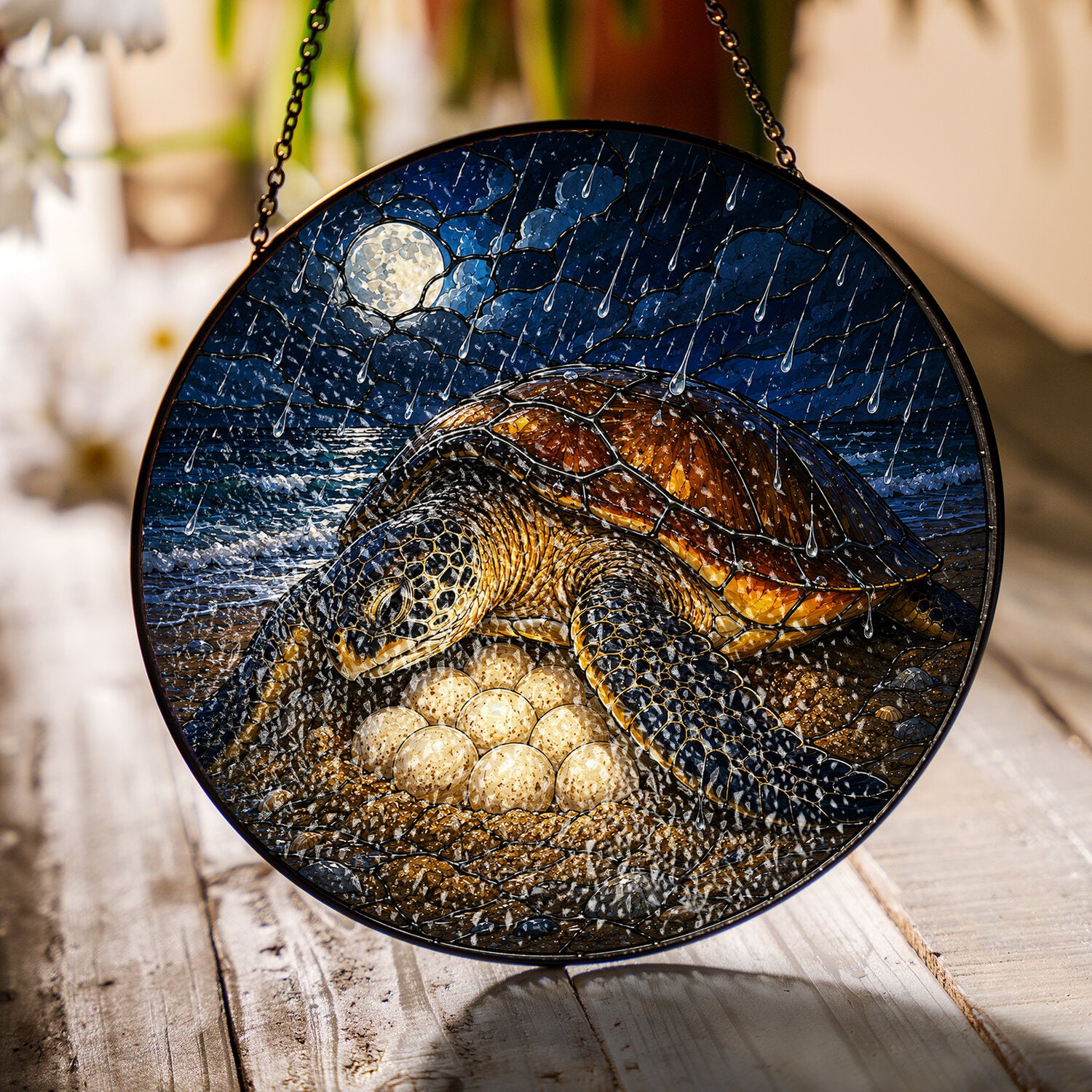 Mother Sea Turtle & Nest Stained Glass Suncatcher