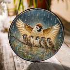 Mother Sparrow Sheltering Chicks Stained Glass Suncatcher