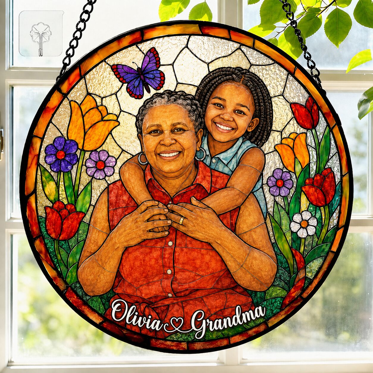Personalized Butterfly Garden Photo Stained Glass Suncatcher