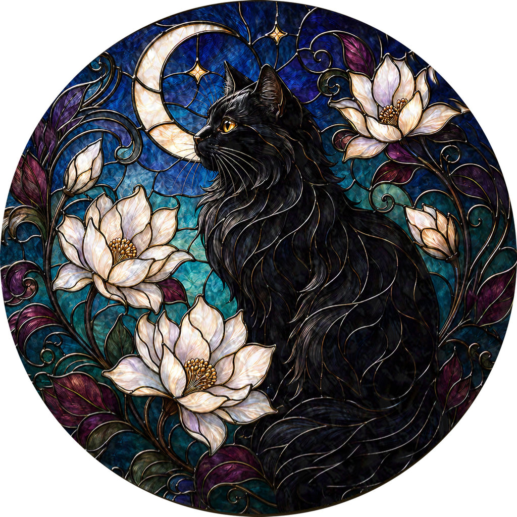 Personalized black cat memorial acrylic puzzle suncatcher stained glass style design