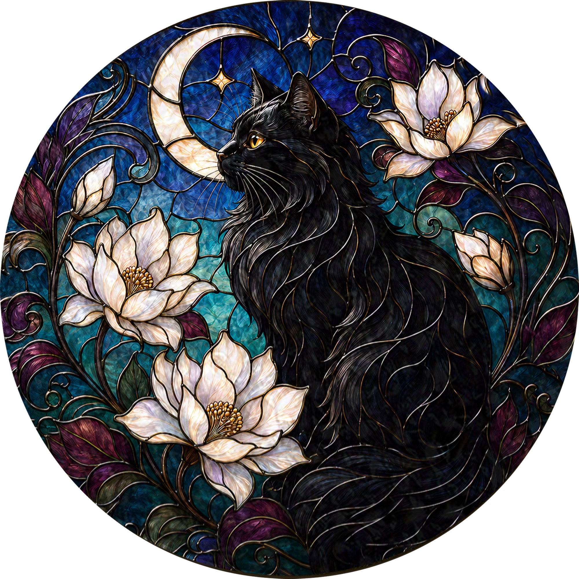 Personalized black cat memorial acrylic puzzle suncatcher stained glass style design