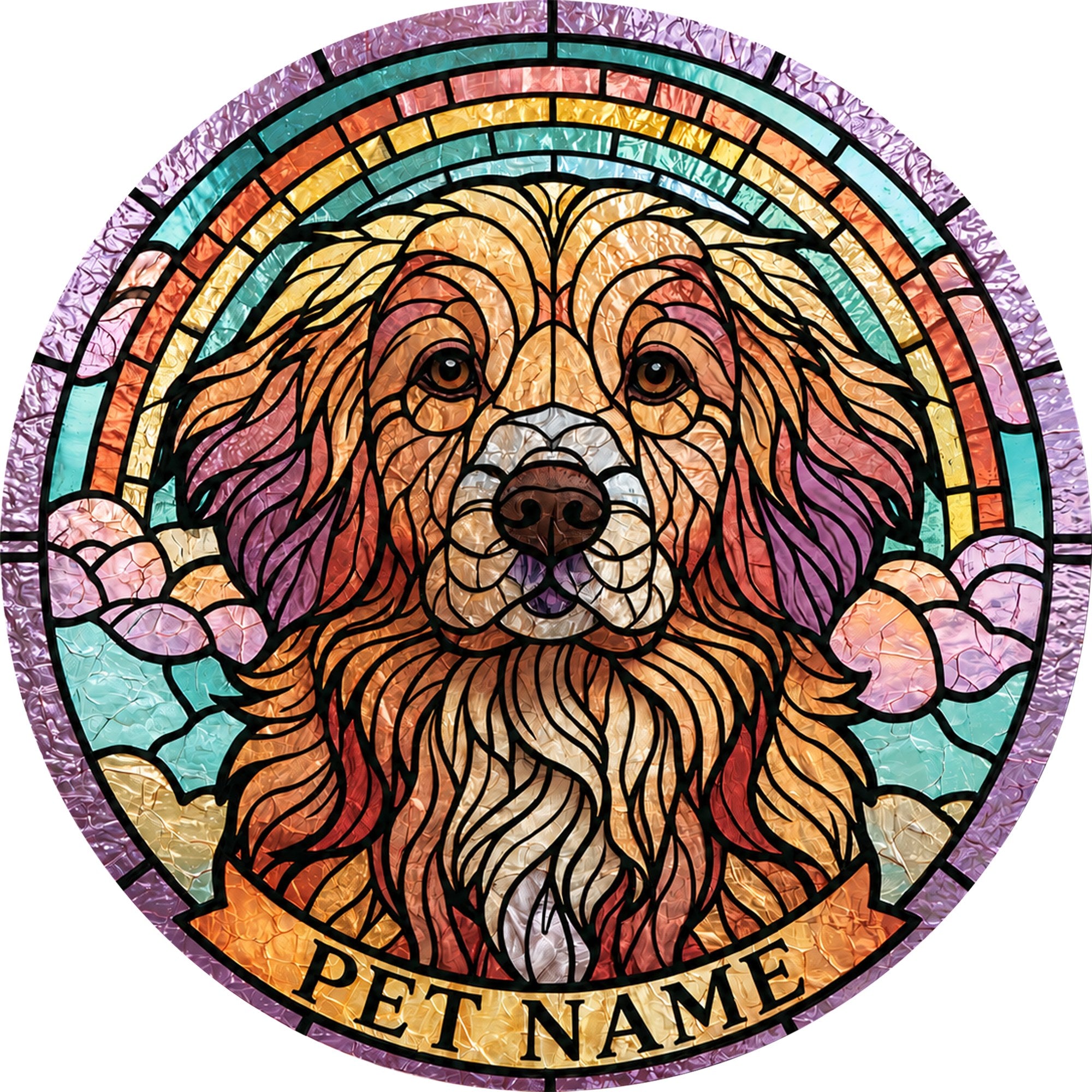 Personalized dog memorial acrylic puzzle suncatcher stained glass style design