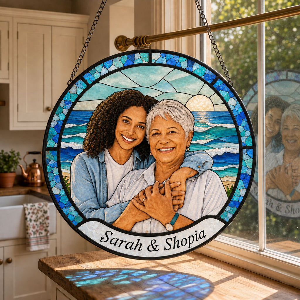 Personalized Ocean Photo Stained Glass Suncatcher