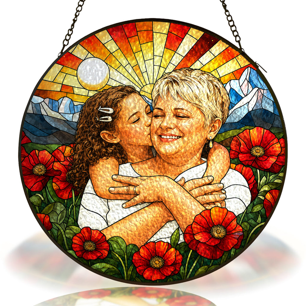 Personalized Poppy Sunrise Photo Stained Glass Suncatcher