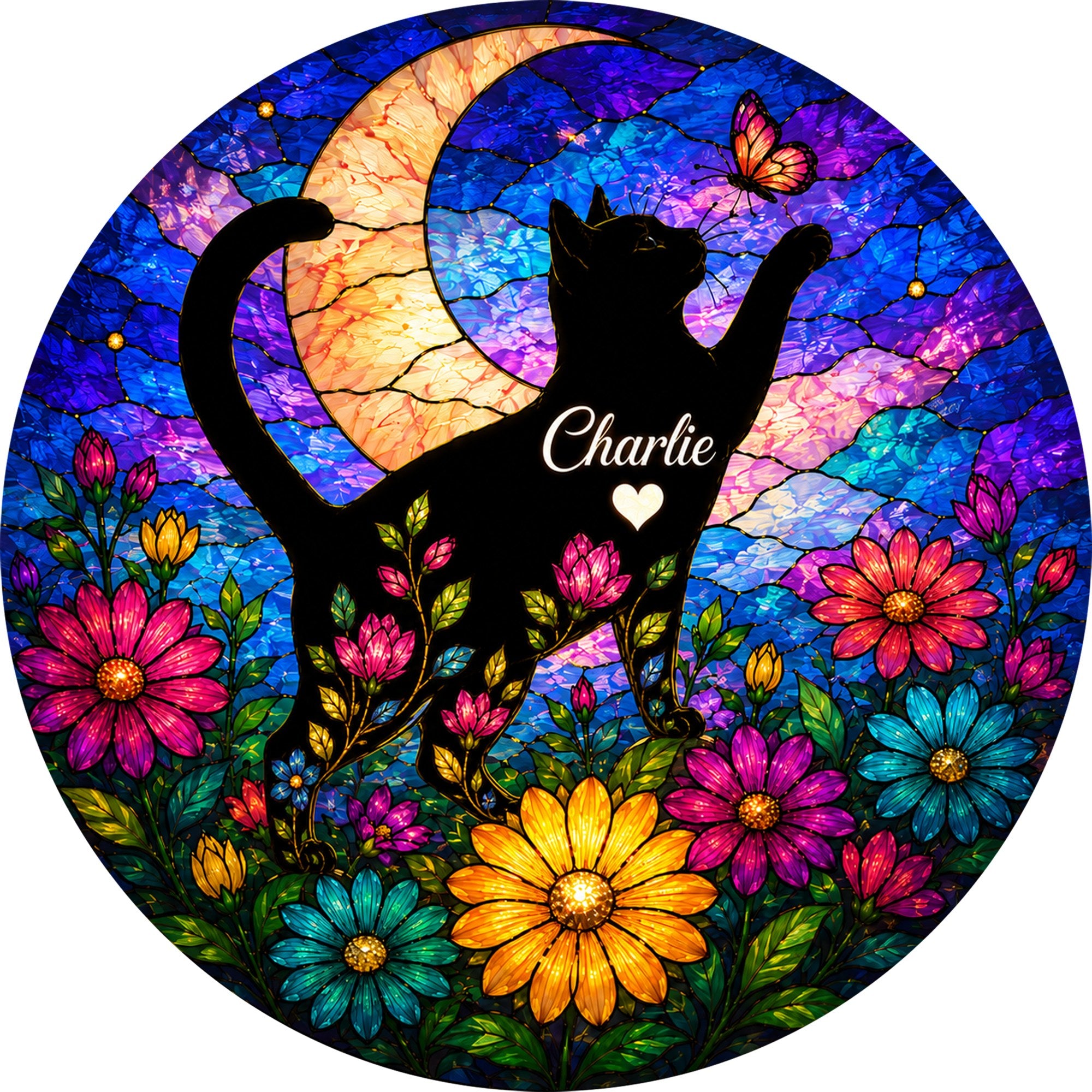 Personalized cat memorial acrylic puzzle suncatcher stained glass style design