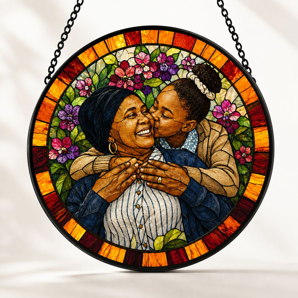 Personalized Floral Mosaic Photo Stained Glass Suncatcher
