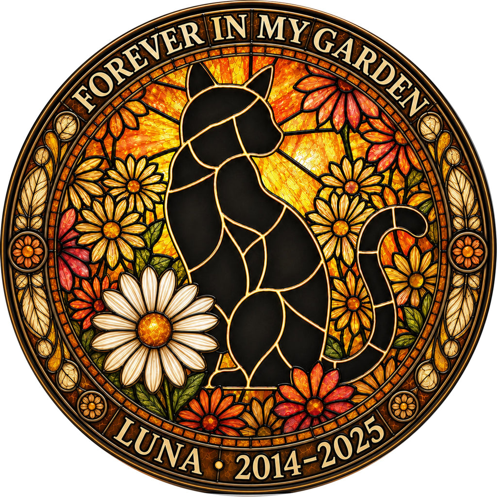 Personalized cat memorial acrylic puzzle suncatcher stained glass style design