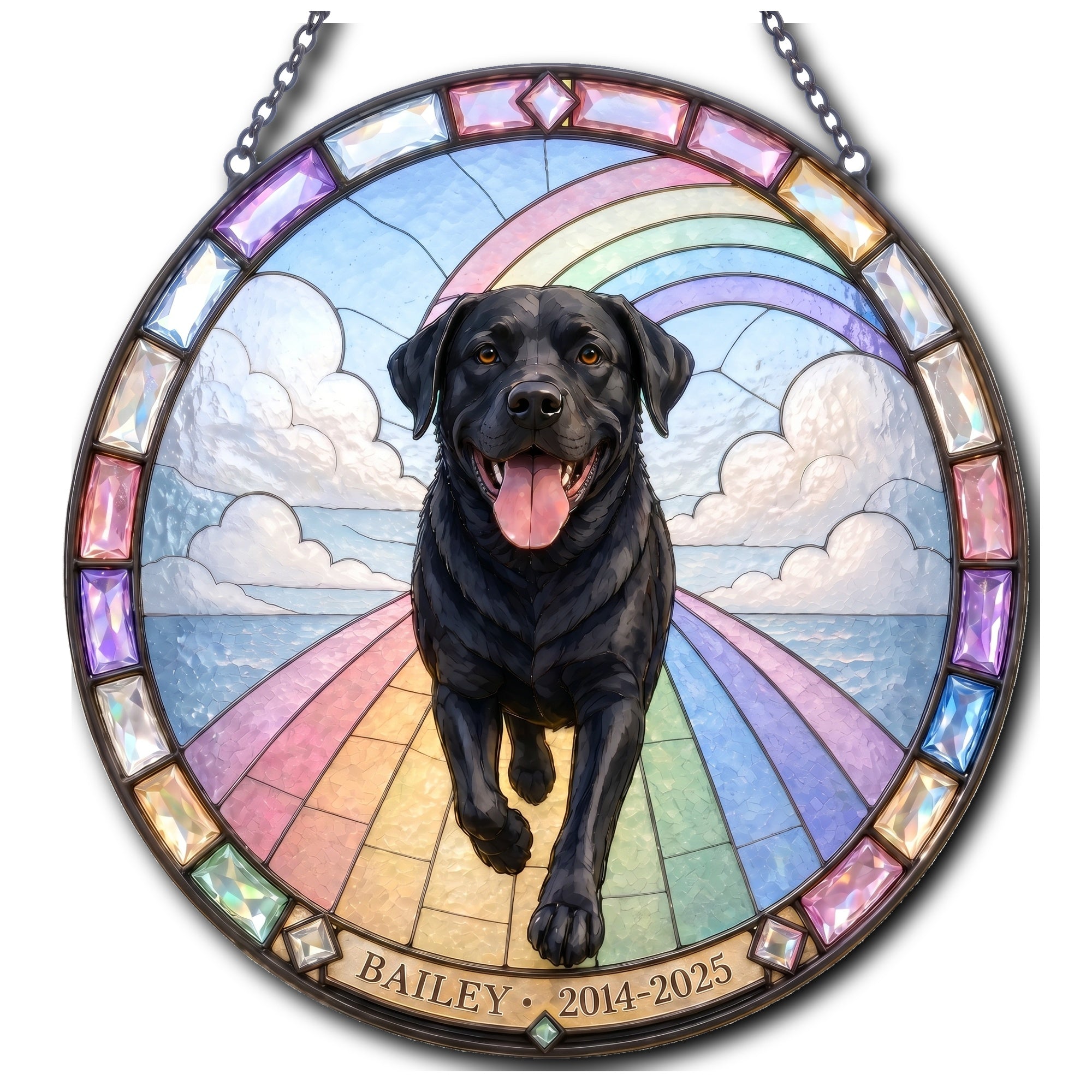 Personalized Pet Memorial Suncatcher – Rainbow Bridge Photo