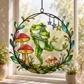 Dancing Frog Couple with Mushrooms Holographic Acrylic Suncatcher