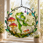 Dancing Frog Couple with Mushrooms Holographic Acrylic Suncatcher