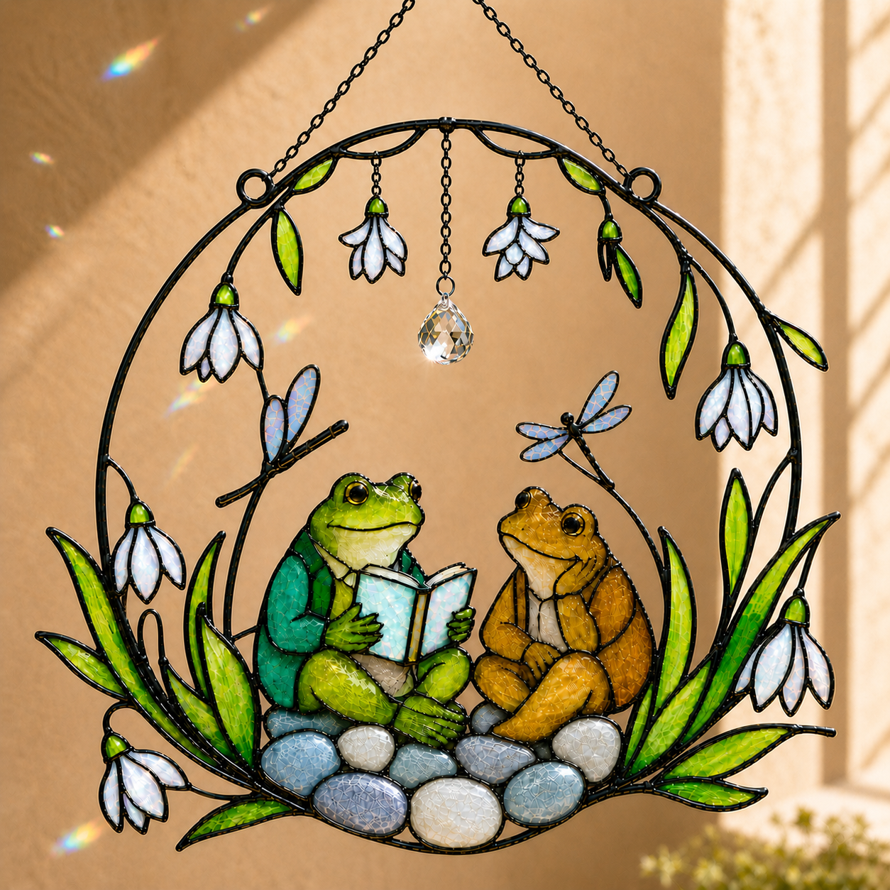 Frog Couple Reading a Book Holographic Acrylic Suncatcher