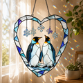 Penguin Couple Heart Snowflake Holographic Acrylic Suncatcher