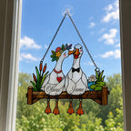 Personalized Goose Couple Wedding Fence Holographic Acrylic Suncatcher