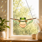 Tree Frog Hanging on a Branch Holographic Acrylic Suncatcher