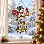 Personalized Snowman with Lantern & Winding Village Holographic Acrylic Suncatcher