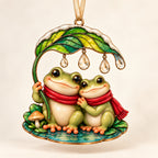 Frog Couple Under One Little Leaf Acrylic Christmas Ornament