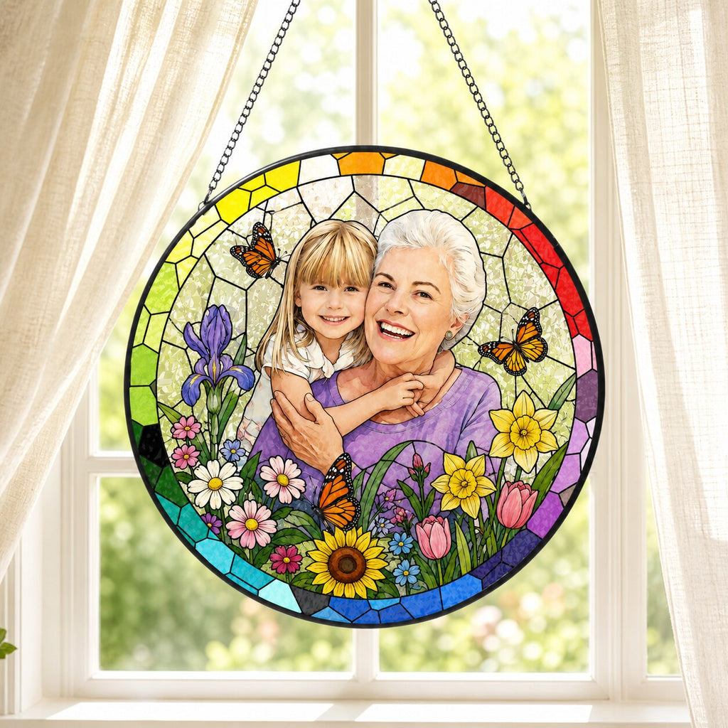 Personalized Rainbow Garden Photo Stained Glass Suncatcher