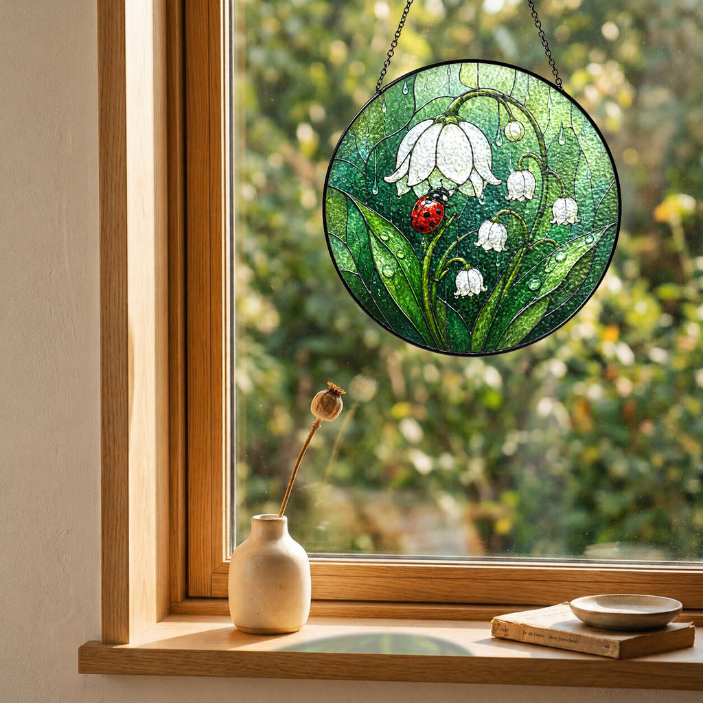Ladybug & Lily of the Valley Stained Glass Suncatcher