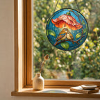 Lovebirds Flower Umbrella Stained Glass Suncatcher
