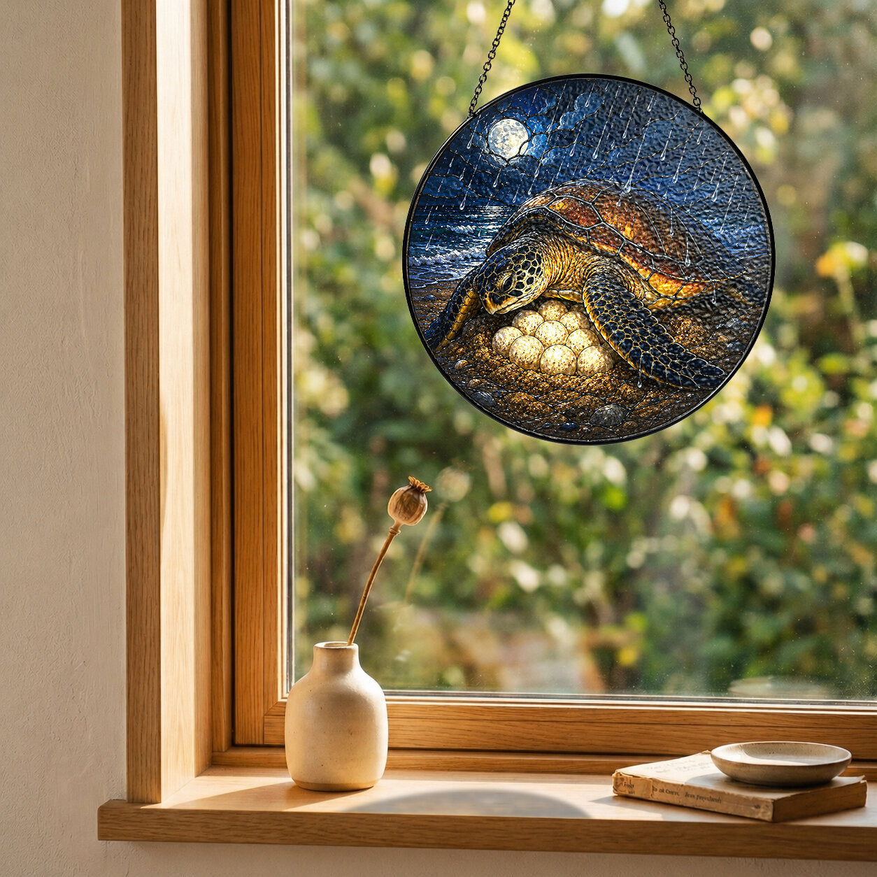 Mother Sea Turtle & Nest Stained Glass Suncatcher